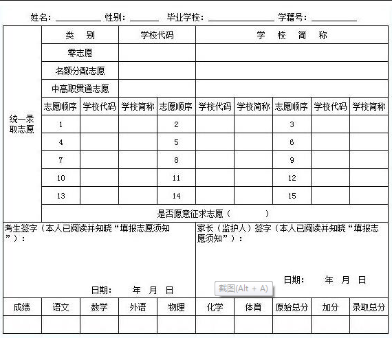 達(dá)州2022年中考報(bào)考志愿表